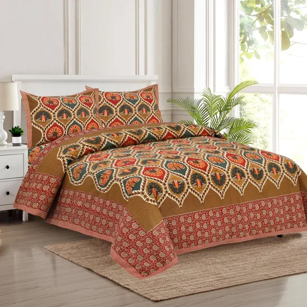 Red_Cotton_Rajwada_Shringar_Double_Bedsheet_With_Pillow_Cover_100_X_108_Cm